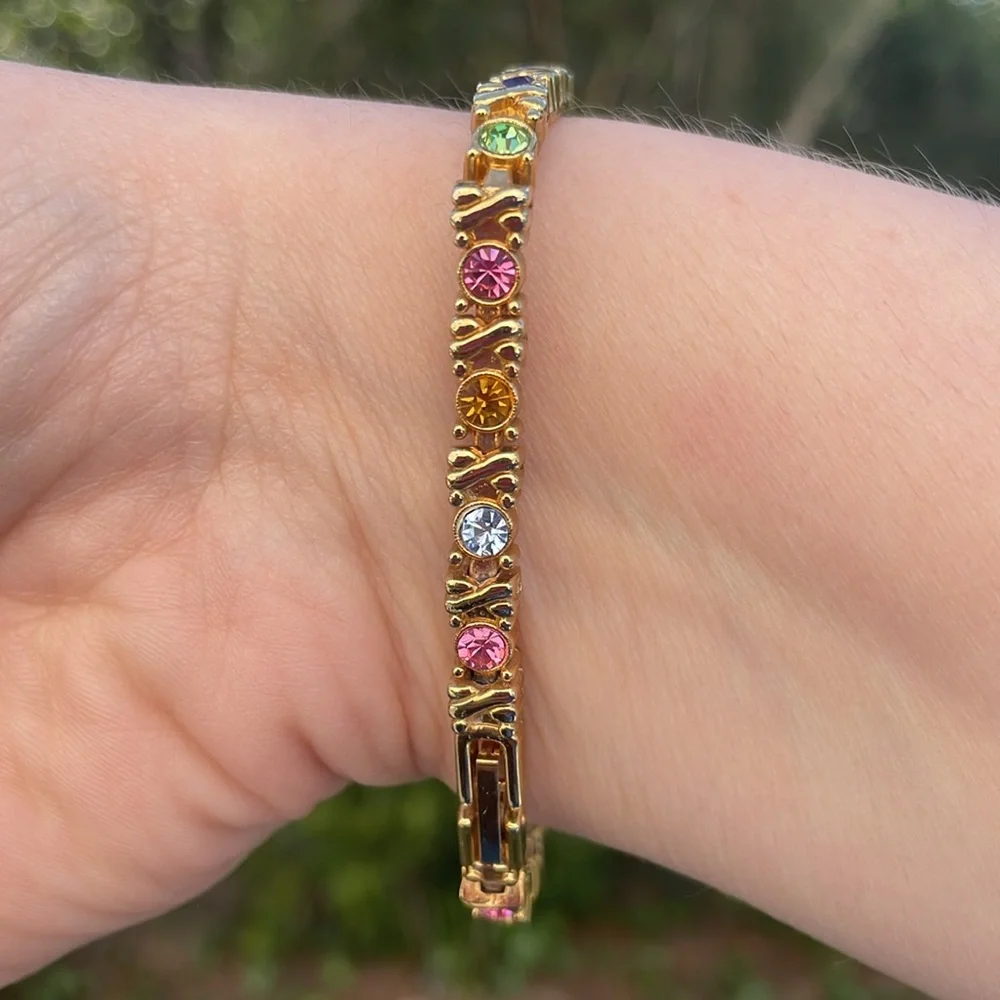 Gold Tone Multicolor Rhinestone Bracelet